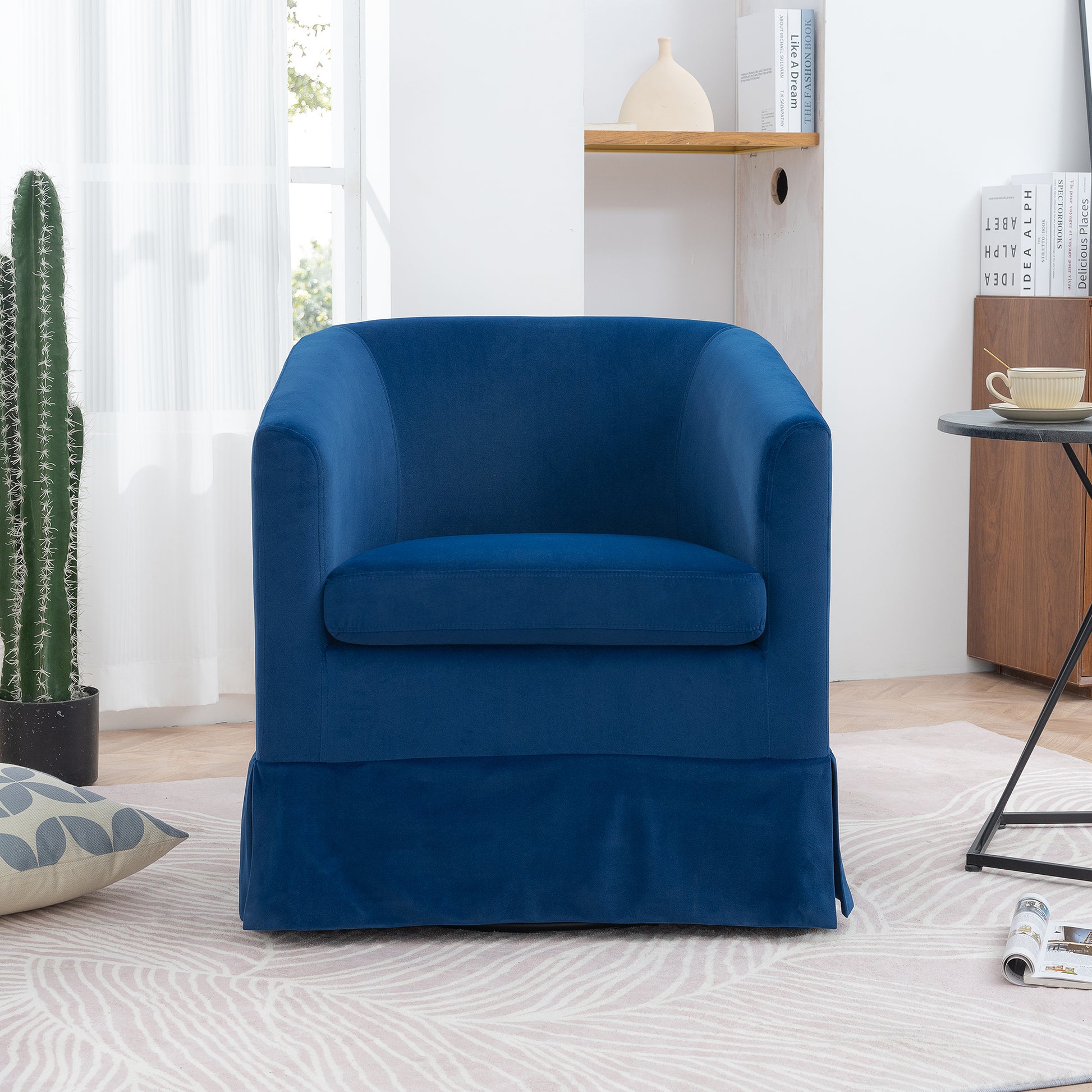27.36" Wide Swivel Chair Blue Polyester
