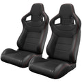 2PC Universal Bucket Racing Seats Red Stitch Red PVC black-pvc