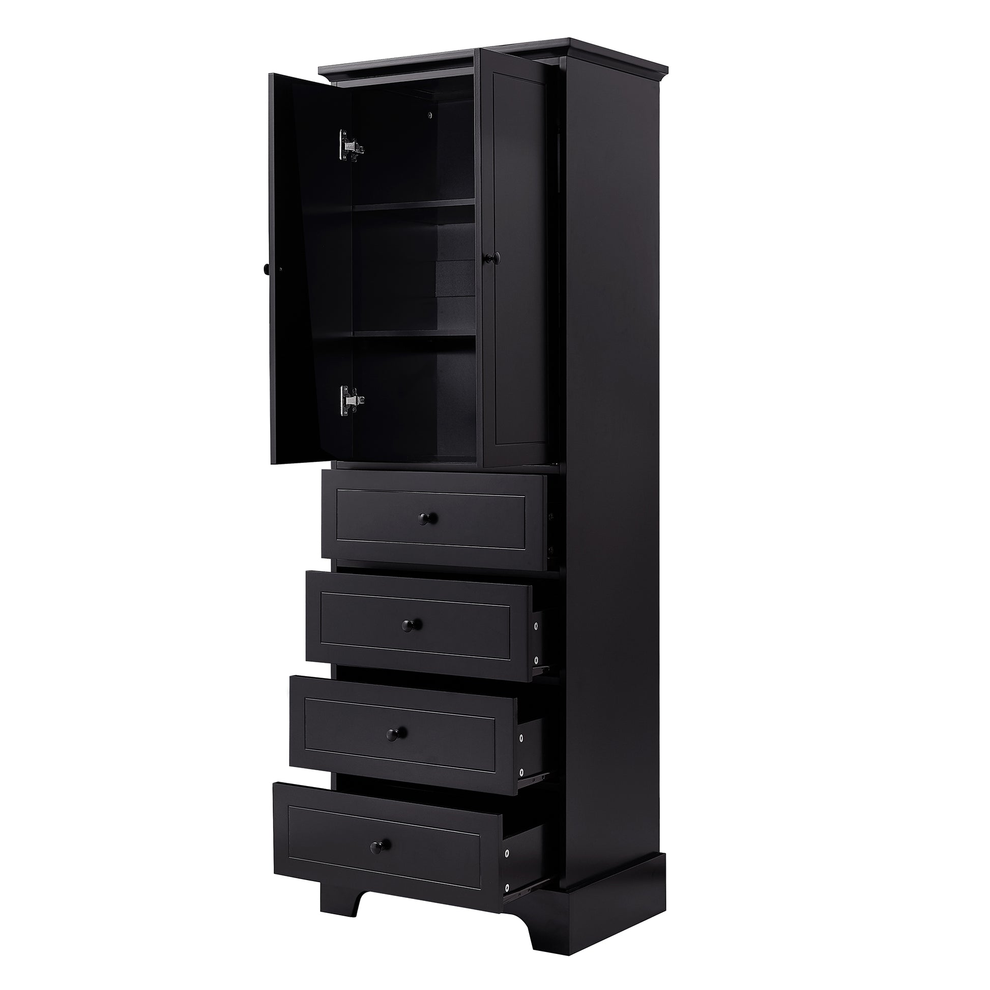 Storage Cabinet With 2 Doors And 4 Drawers For Bathroom, Office, Adjustable Shelf, Mdf Board With Painted Finish, Black Black Mdf