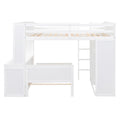 Full Size Loft Bed With A Twin Size Stand Alone Bed, Shelves,Desk,And Wardrobe White White Solid Wood