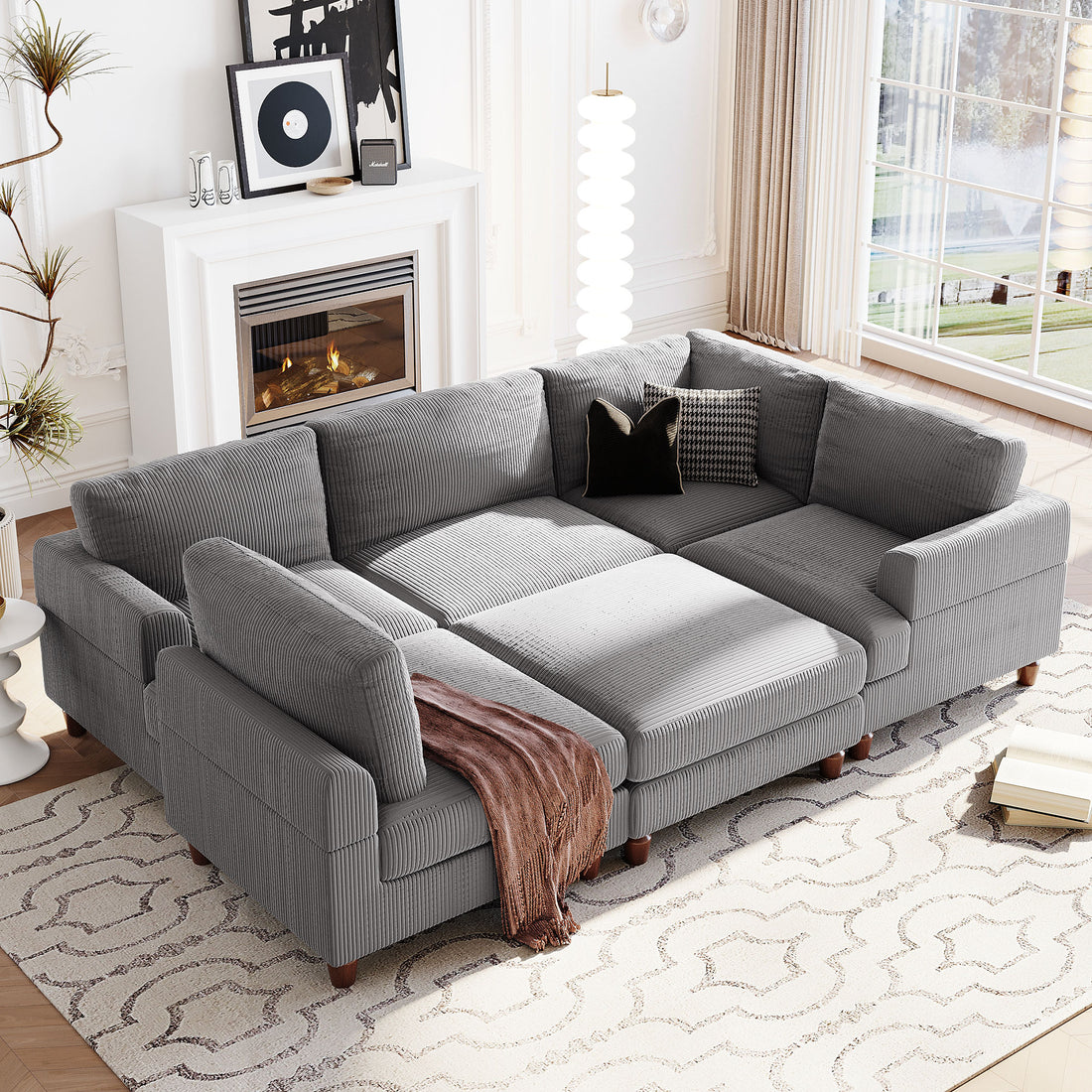 Modular Sectional Sofa With Ottoman L Shaped Corner Sectional For Living Room, Office, Spacious Space Same Sku: Wy000336Aae Gray Polyester Wood Primary Living Space Polyester 6 Seat
