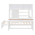Full Size Loft Bed With A Twin Size Stand Alone Bed, Shelves,Desk,And Wardrobe White White Solid Wood