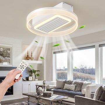 20Inch Modern Leafless Ceiling Fan With Remote Control Removable And Washable, Reversible Motor White Modern Iron