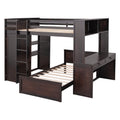 Full Size Loft Bed With A Twin Size Stand Alone Bed, Shelves,Desk,And Wardrobe Espresso Espresso Solid Wood
