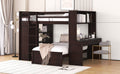 Full Size Loft Bed With A Twin Size Stand Alone Bed, Shelves,Desk,And Wardrobe Espresso Espresso Solid Wood