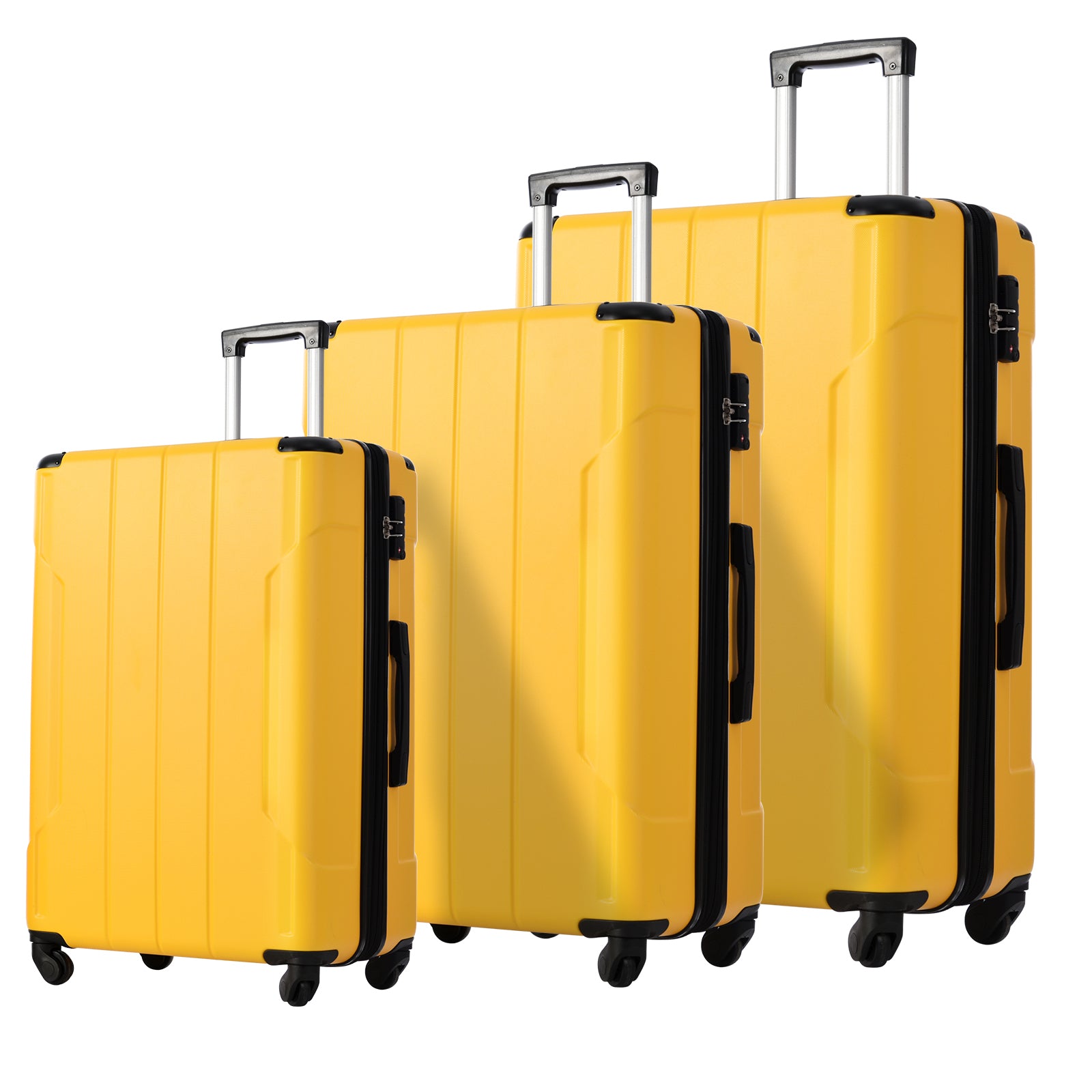 Suitcase Set 3 Piece Luggage Set Carry On Hardside yellow-abs