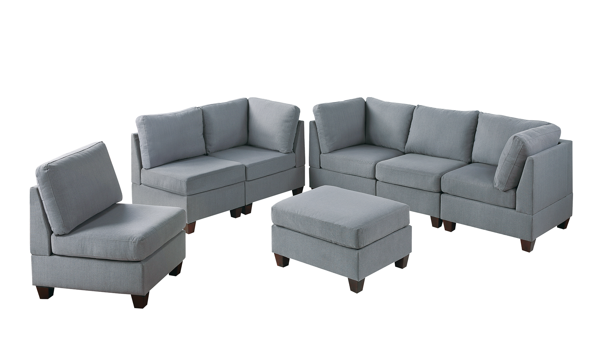 Modular Set 7Pc In Gray Gray Fabric