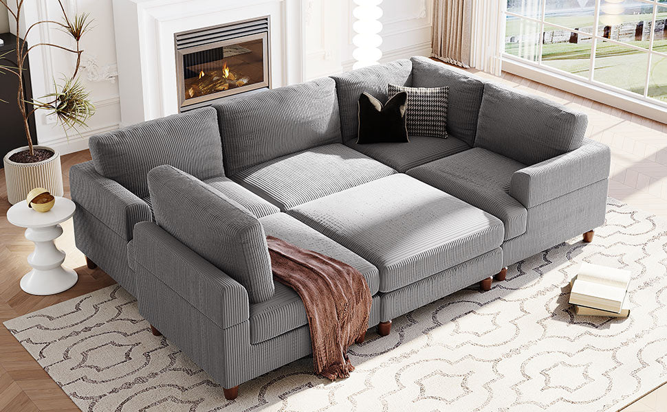 Modular Sectional Sofa With Ottoman L Shaped Corner Sectional For Living Room, Office, Spacious Space Same Sku: Wy000336Aae Gray Polyester Wood Primary Living Space Polyester 6 Seat