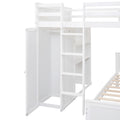 Full Size Loft Bed With A Twin Size Stand Alone Bed, Shelves,Desk,And Wardrobe White White Solid Wood