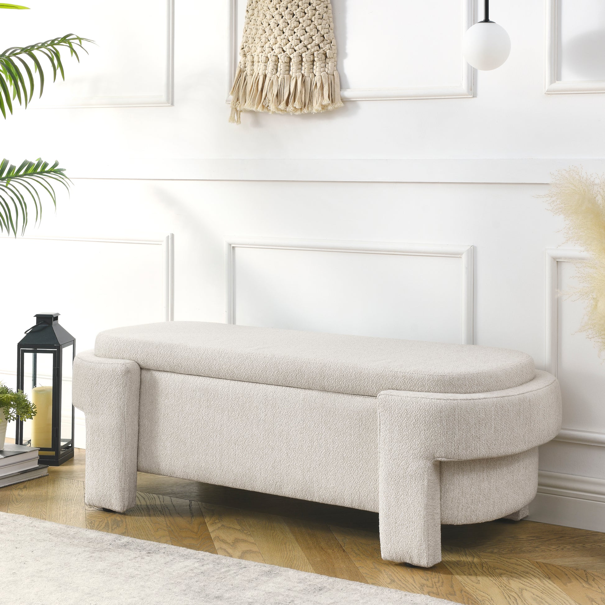 Linen Fabric Upholstered Bench With Large Storage Space For The Living
