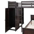 Full Size Loft Bed With A Twin Size Stand Alone Bed, Shelves,Desk,And Wardrobe Espresso Espresso Solid Wood