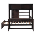 Full Size Loft Bed With A Twin Size Stand Alone Bed, Shelves,Desk,And Wardrobe Espresso Espresso Solid Wood