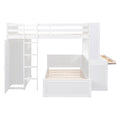 Full Size Loft Bed With A Twin Size Stand Alone Bed, Shelves,Desk,And Wardrobe White White Solid Wood