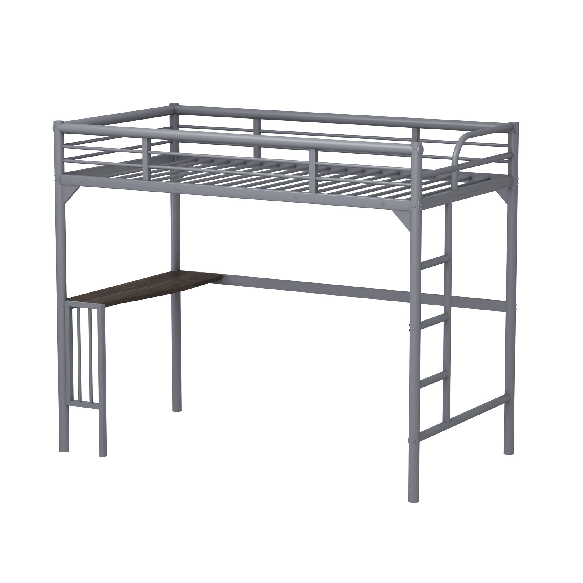 Twin Metal loft Bed with Desk, Ladder and Guardrails silver-metal