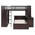Full Size Loft Bed With A Twin Size Stand Alone Bed, Shelves,Desk,And Wardrobe Espresso Espresso Solid Wood