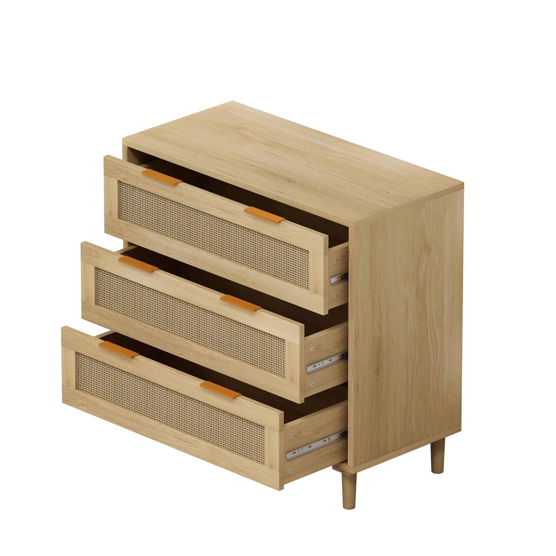 31.50"3 Drawers Rattan Storage Cabinet Rattan Drawer,For Bedroom,Living Room,Dining Room,Hallways,Oak Oak Mdf