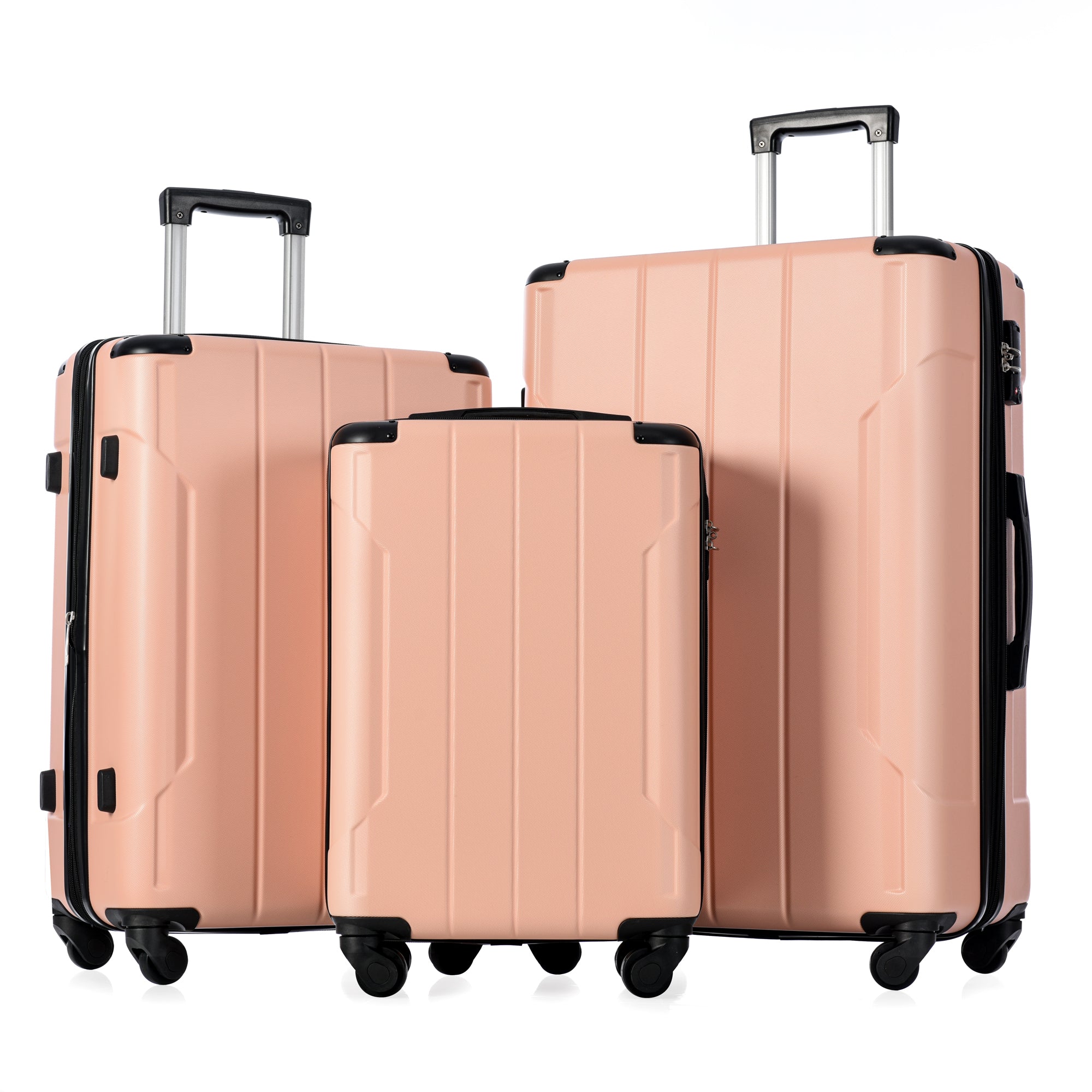 Hardshell Luggage Sets 3 Pcs Spinner Suitcase with TSA pink-abs