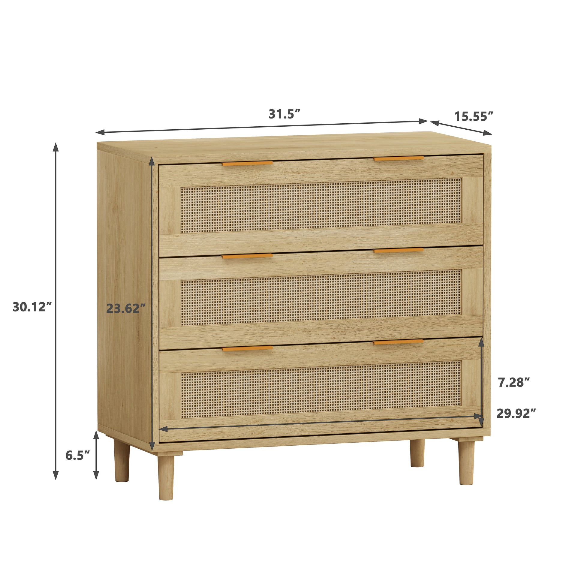 31.50"3 Drawers Rattan Storage Cabinet Rattan Drawer,For Bedroom,Living Room,Dining Room,Hallways,Oak Oak Mdf