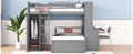 Full Size Loft Bed With A Twin Size Stand Alone Bed, Shelves,Desk,And Wardrobe Gray Gray Solid Wood