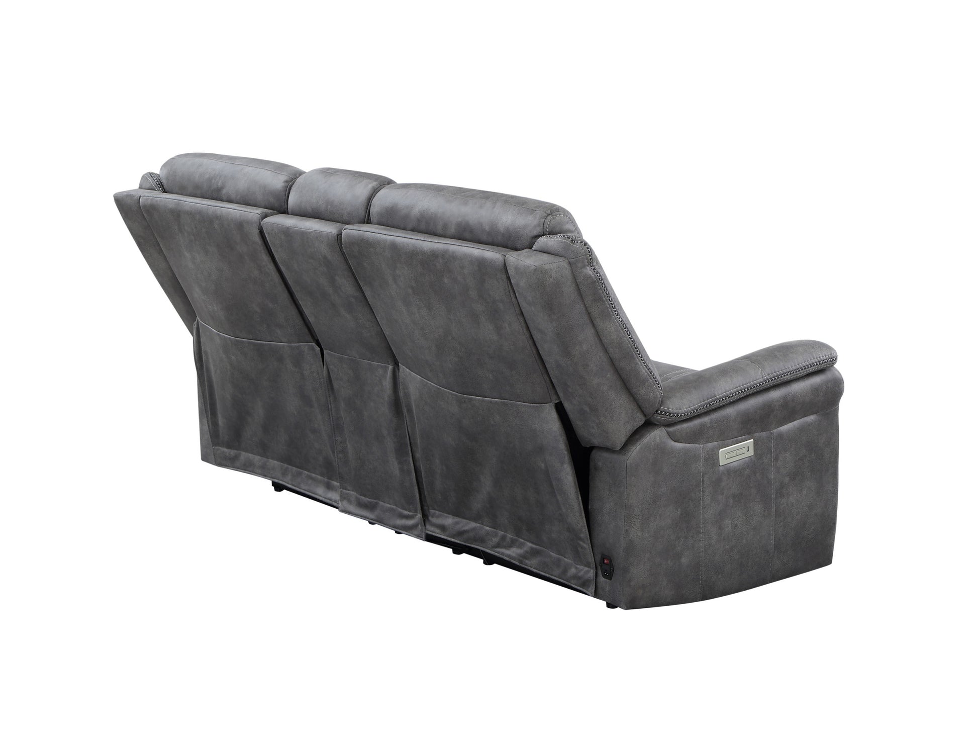 Transitional Console Loveseat Gray Faux Suede, Power Footrest, Power Headrest Concealed Cupholders, Built In Console Comfortable And Durable Design Dark Grey Fabric