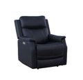 Clean Contemporary Dual Power Recliner Ocean Bluepower Footrest, Power Headrest Easy Care And Convenience Dark Blue Foam Fabric