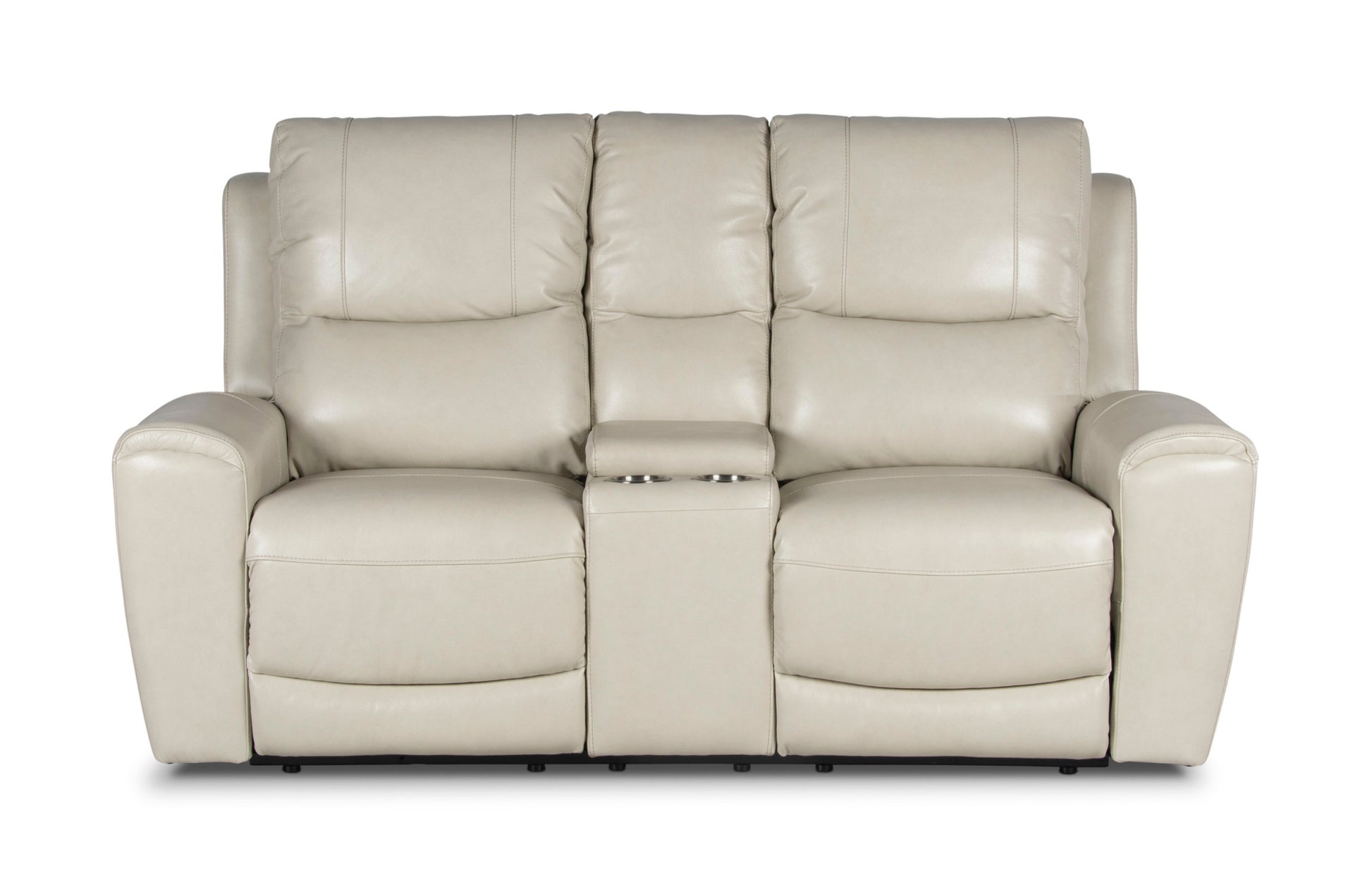 Leather Power Loveseat With Console Contemporary Style, Convenience, And Comfort Usb Charging, Cup Holders, Hidden Storage Ivory Foam Leather