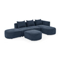 L Shape Sectional Sofa With Right Side Chaise And Ottoman, Modular Sofa, Diy Combination, Loop Yarn Fabric, Navy Navy Polyester Wood Tight Back Eucalyptus Square Arms Polyester 5 Seat
