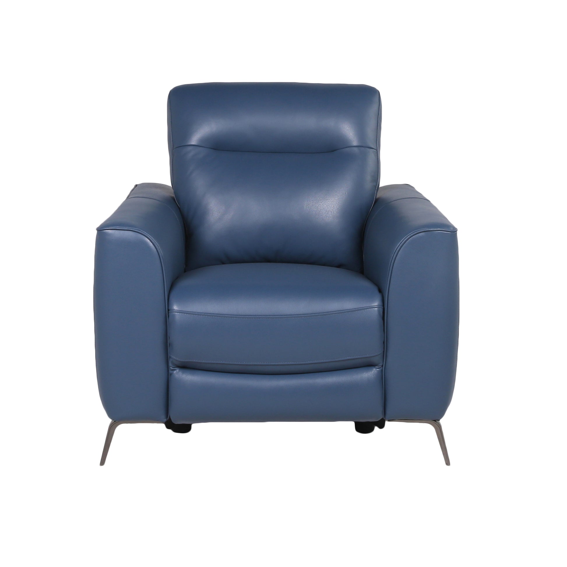 Fashionable Ocean Blue Leather Reclining Chair Dual Power Mechanism, High Leg Style Stylish Comfort Package Dark Blue Foam Leather