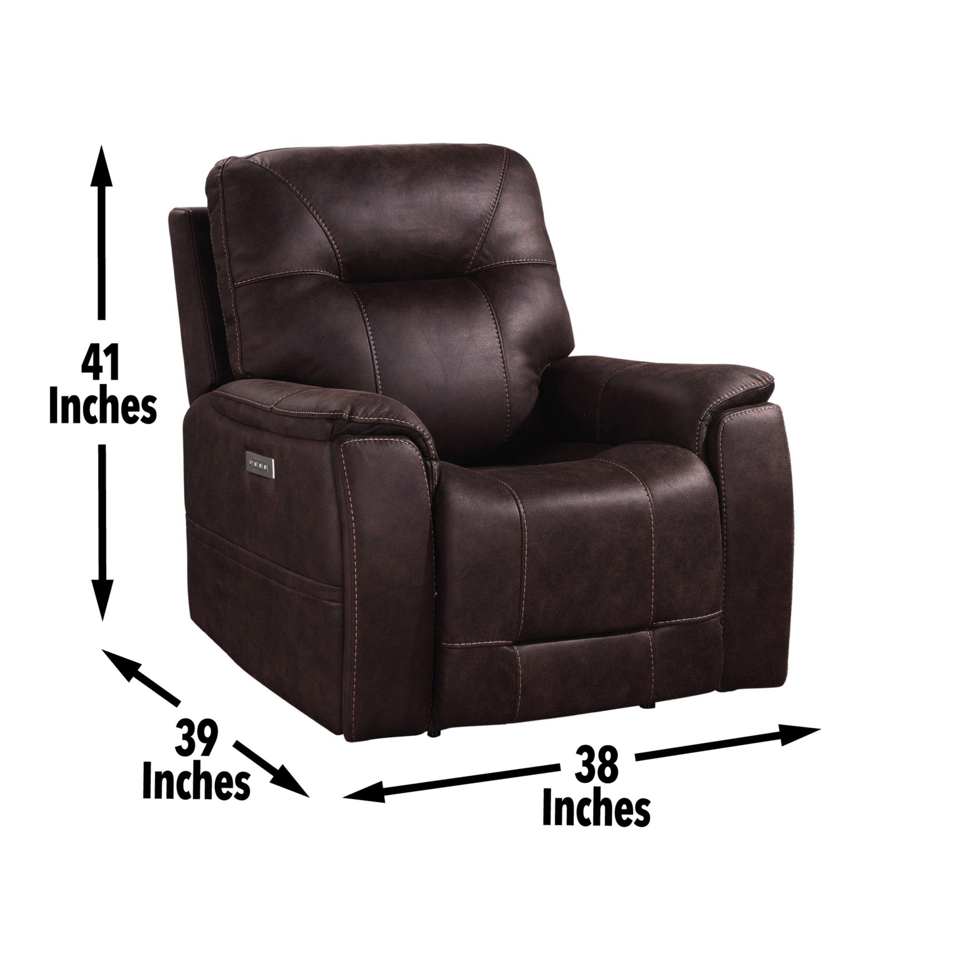 Triple Power Recliner Power Headrest, Power Footrest, Power Lumbar Lighted Cupholders Transitional Design, Brown Brown Foam Fabric