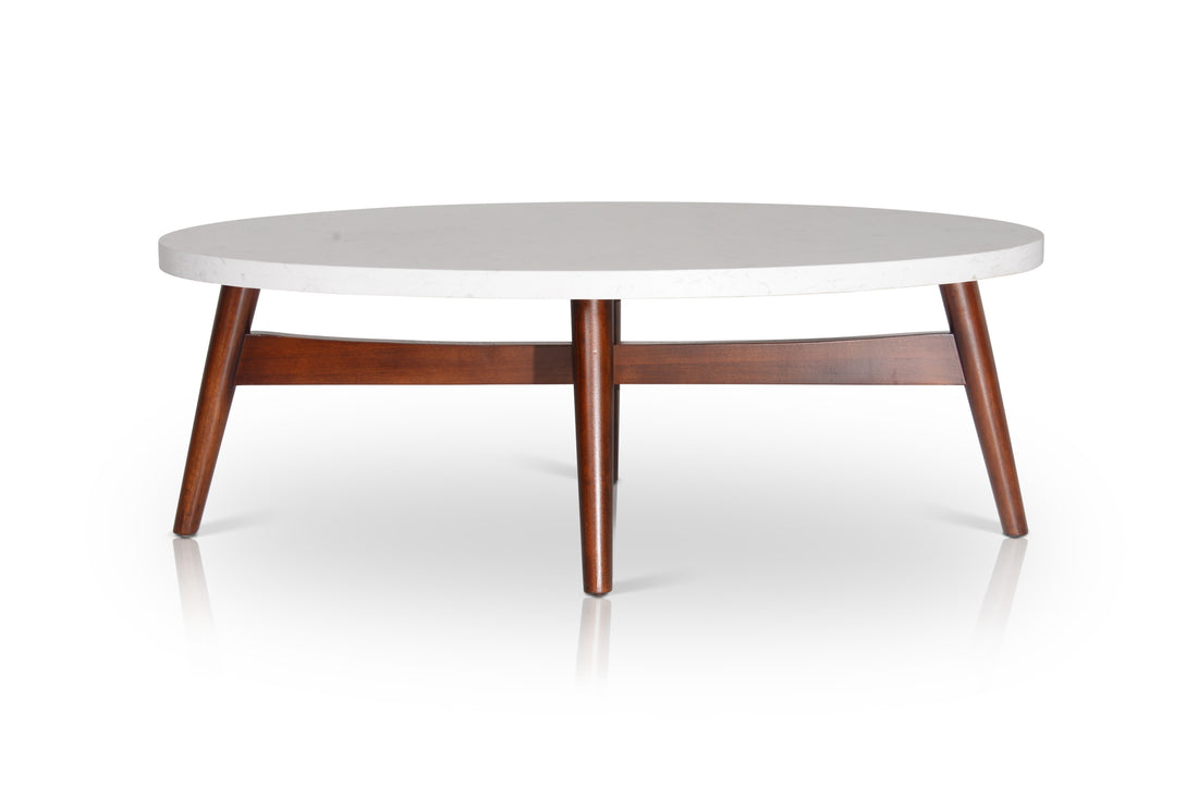 Mid Century Modern Cocktail Table Natural Cherry Legs, White Silverstone Tops Contemporary Simplicity With Classic Design Cherry Solid Wood Mdf