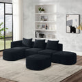 L Shape Sectional Sofa Including Two Single Seats, Left Side Chaise And Two Ottomans, Modular Sofa, Diy Combination, Loop Yarn Fabric, Black Black Polyester Wood Medium Soft Tight Back Eucalyptus Square Arms Polyester 5 Seat