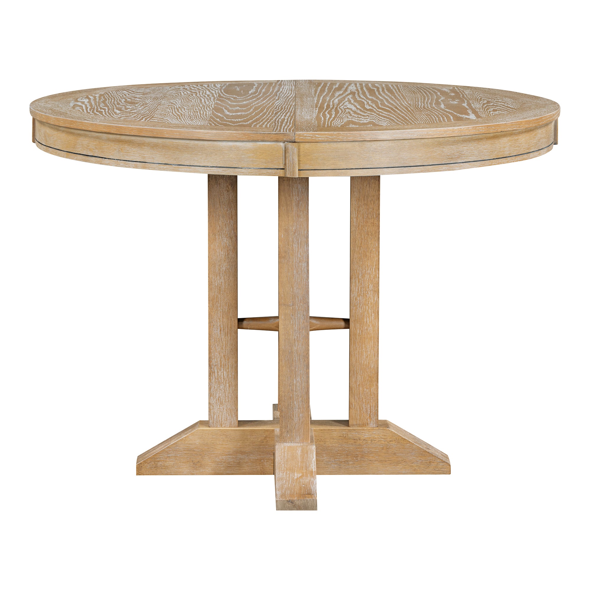 Farmhouse Dining Table Extendable Round Table For Kitchen, Dining Room Natural Wood Wash Natural Wood Wash Solid Wood Mdf