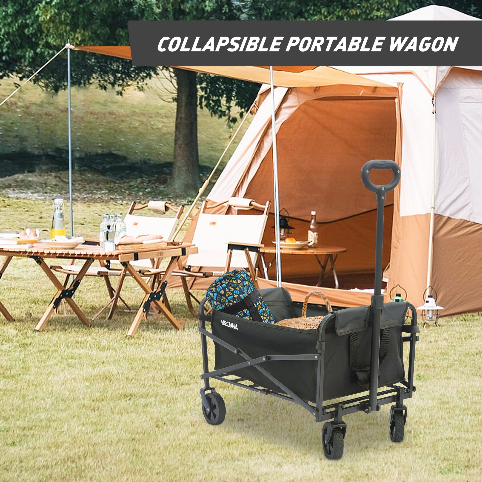 Collapsible Folding Utility Wagon Cart Heavy Duty black-garden & outdoor-oxford fabric