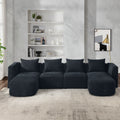 U Shape Sectional Sofa Including Two Single Seats And Two Chaises, Modular Sofa, Diy Combination, Loop Yarn Fabric, Black Black Wood Medium Soft Tight Back Eucalyptus Square Arms Polyester 5 Seat