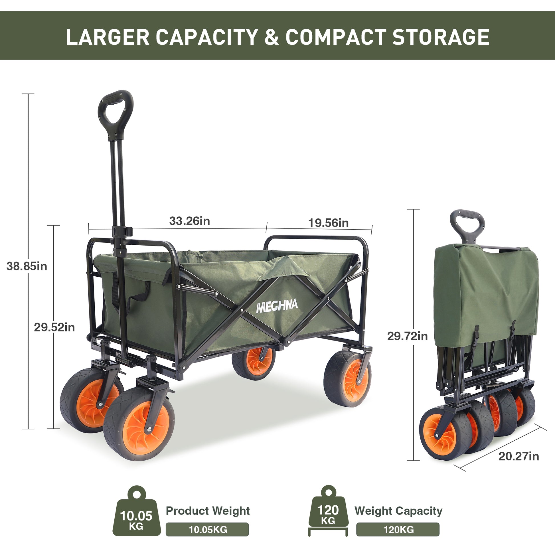 Collapsible Folding Utility Wagon Cart Heavy Duty green-garden & outdoor-oxford fabric