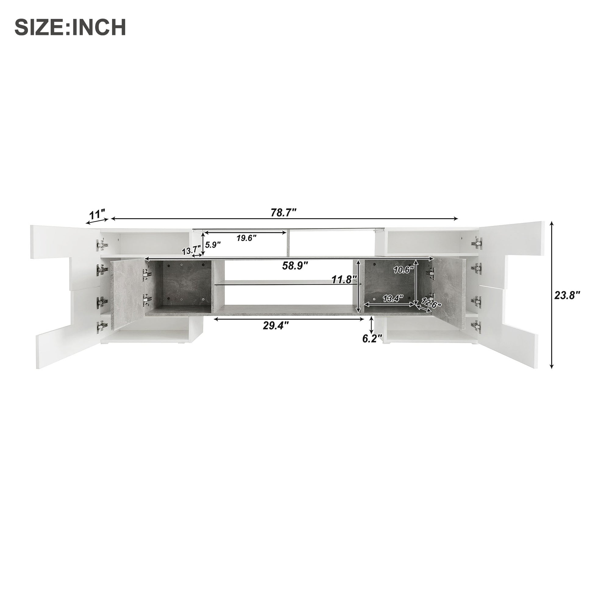 Unique Shape Tv Stand With 2 Illuminated Glass Shelves, High Gloss Entertainment Center For Tvs Up To 88", Versatile Tv Cabinet With Led Color Changing Lights For Living Room, Grey Grey Particle