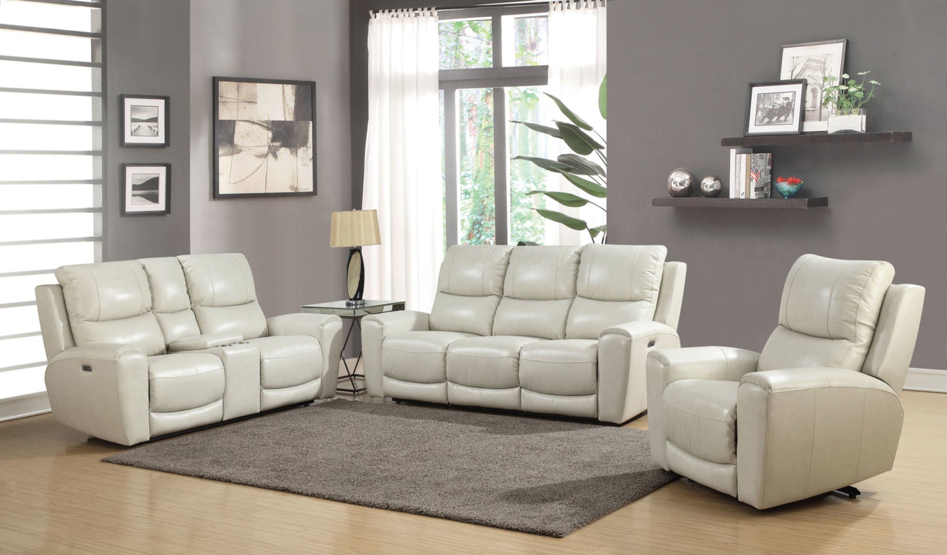 Contemporary Leather Collection Power Leg Rest, Articulating Headrest Usb Charging, Home Button Ivory Dual Reclining Sofa, Stylish And Convenient Ivory Leather 3 Seat