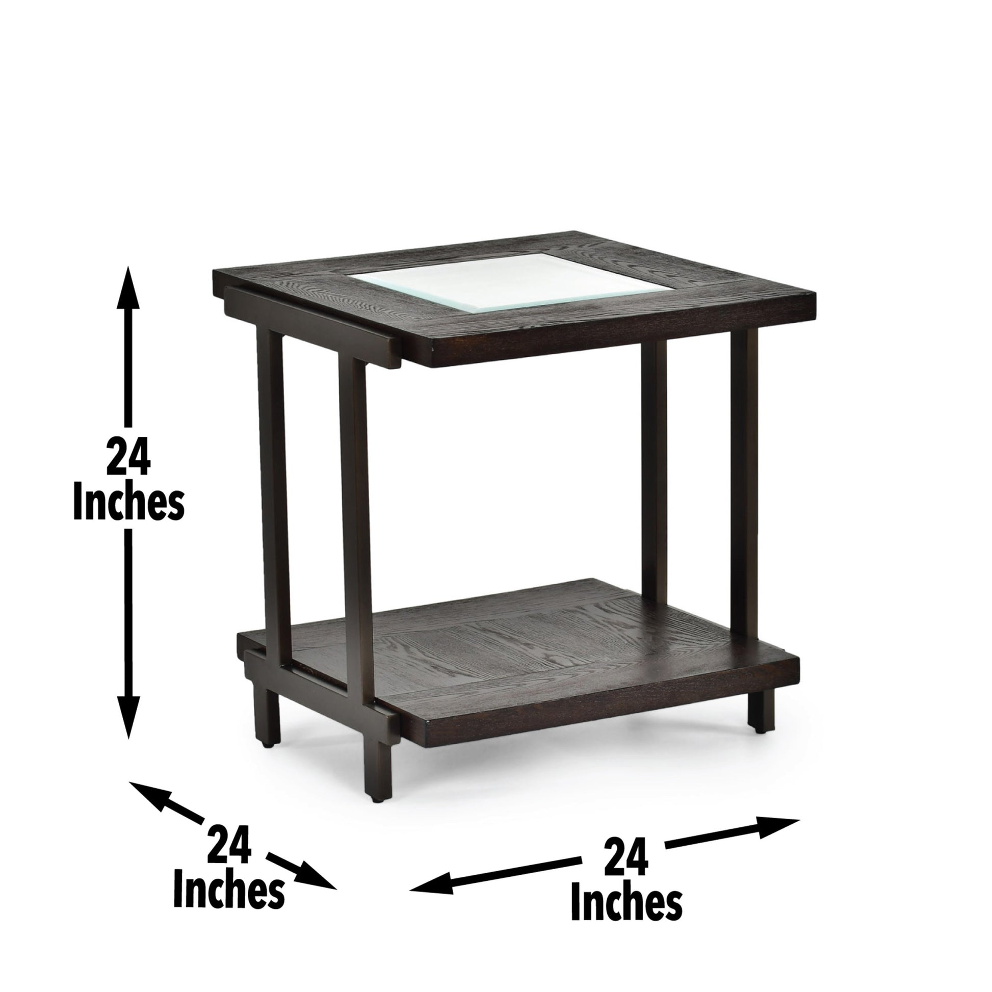 Sophisticated Rustic Industrial End Table Rich Wood Tabletop, Roomy Bottom Shelf Stylized Iron Frame, Unique Accent Piece Brown Solid Wood Mdf