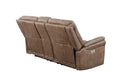 Transitional Console Loveseat Warm Camel Faux Suede, Power Footrest, Power Headrest Concealed Cupholders, Built In Console Camel Foam Fabric