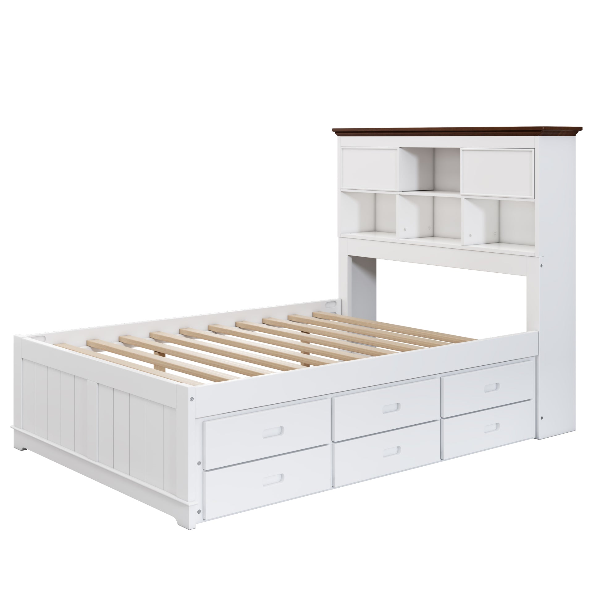 2 Pieces Wooden Captain Bedroom Set Full Bed With Trundle And Nightstand,White Walnut White Walnut Wood