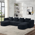 U Shape Sectional Sofa Including Two Single Seats And Two Chaises, Modular Sofa, Diy Combination, Loop Yarn Fabric, Black Black Wood Medium Soft Tight Back Eucalyptus Square Arms Polyester 5 Seat