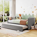 Twin Size Upholstered Daybed With Pop Up Trundle, Gray Twin Gray Upholstered