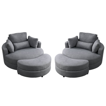 Video Welike Swivel Accent Barrel Modern Dark Grey Sofa Lounge Club Big Round Chair With Storage Ottoman Linen Fabric For Living Room Hotel With Pillows,2Pcs. Dark Grey Foam Fabric