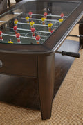 Foosball Cocktail Table Tempered Glass Insert, Locking Casters, Fully Operational Game Fun Addition To Game Or Living Room Cherry Solid Wood Mdf