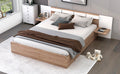 Queen Size Platform Bed With Headboard, Drawers, Shelves, Usb Ports And Sockets, Natural Natural Wood