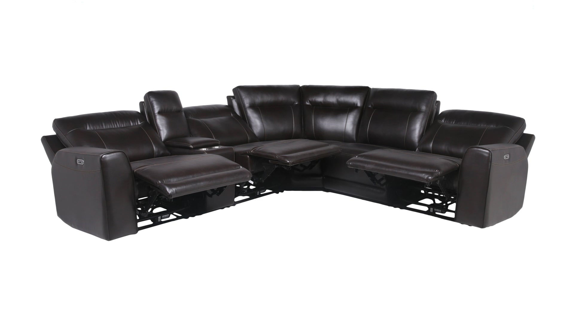 Customizable Dual Power Leather Sectional Top Grain Leather, Power Headrest, Power Footrest Transitional Styling, Perfect Fit Burgundy Foam Leather