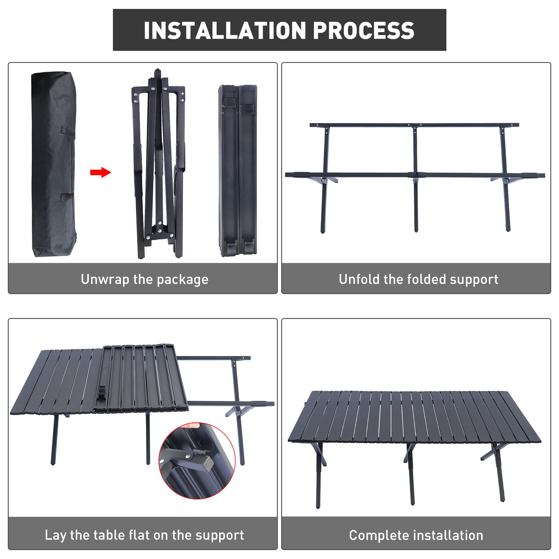 Camping Table Portable Table Folding Table with Carry black-steel