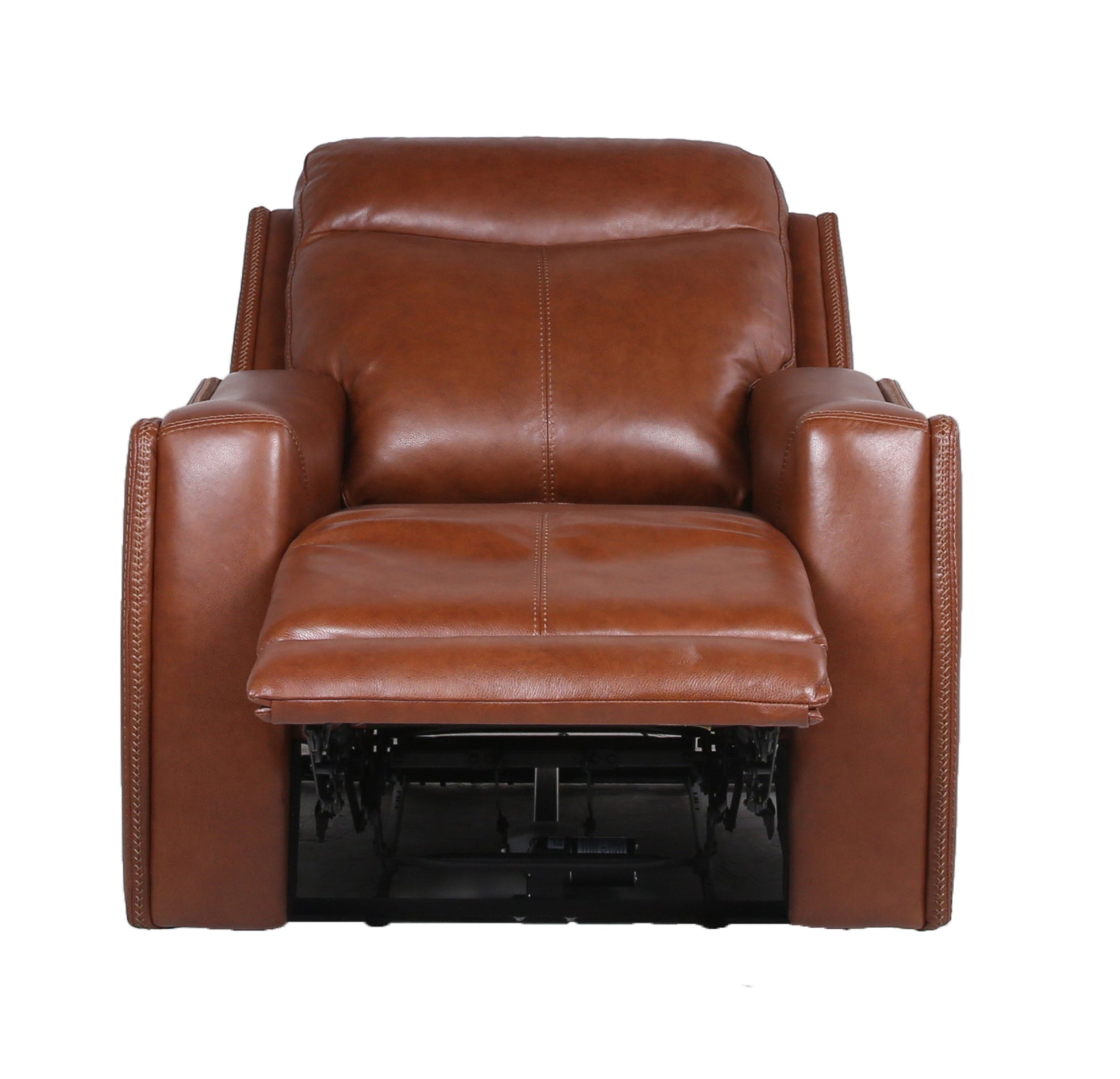 Contemporary Leather Recliner Top Grain Seating, Power Headrest, Power Footrest, Usb Charging Brown Foam Leather