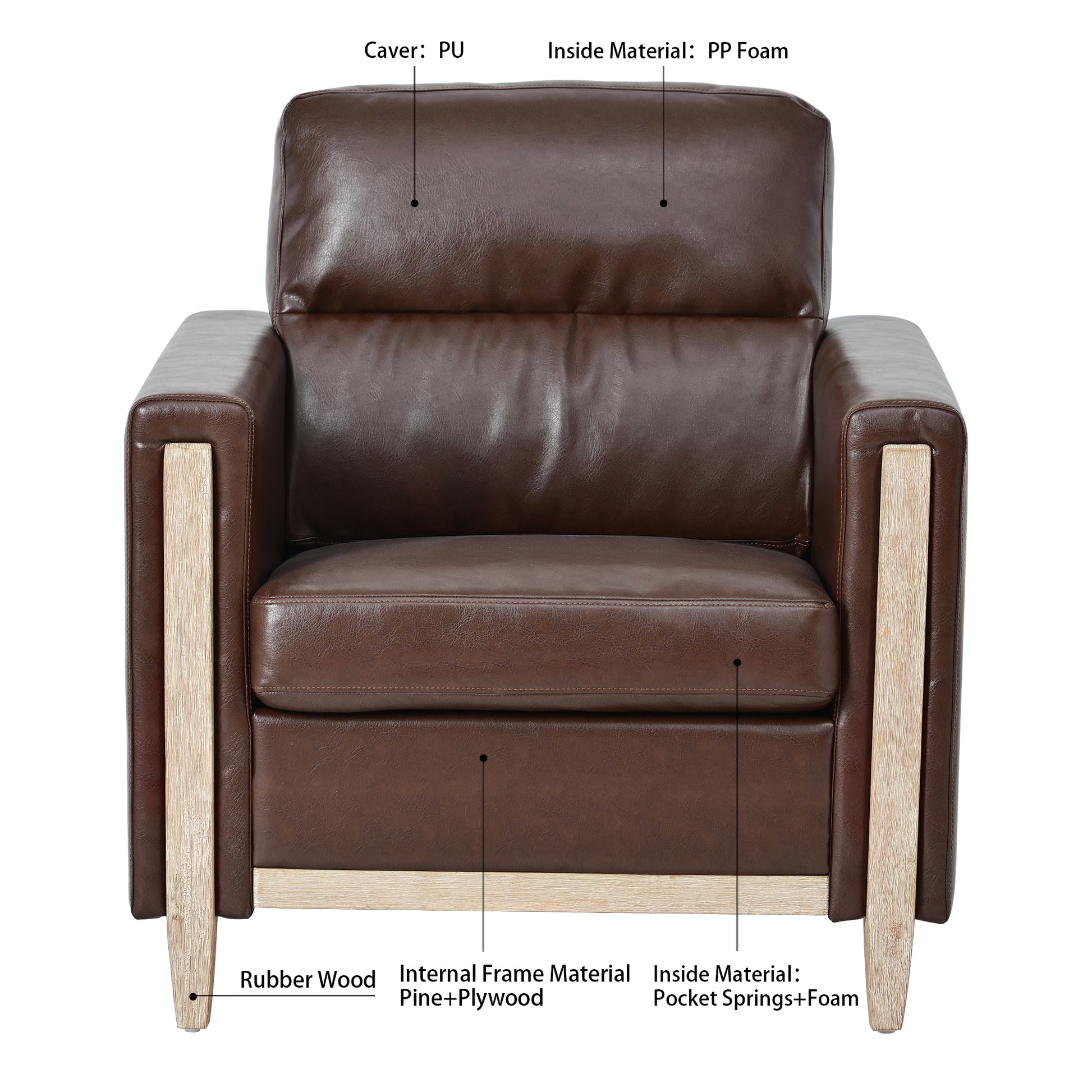 1 Seater Sofa For Living Room Brown Pu Pu