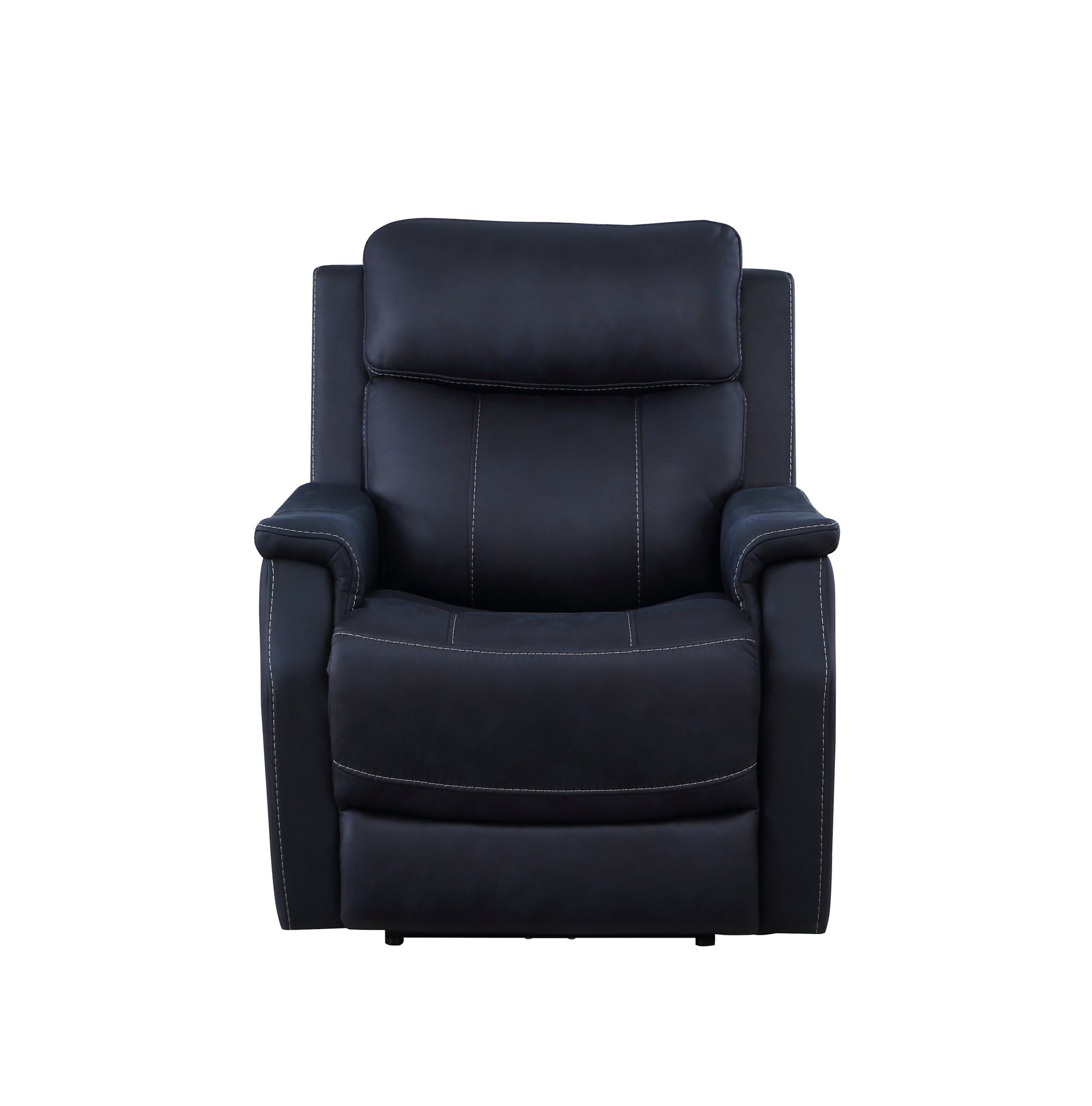Clean Contemporary Dual Power Recliner Ocean Bluepower Footrest, Power Headrest Easy Care And Convenience Dark Blue Foam Fabric